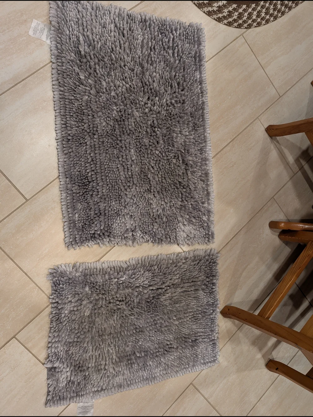 Gray Plush Chenille Bath Rug Set - Soft Non-Slip Bath Mats